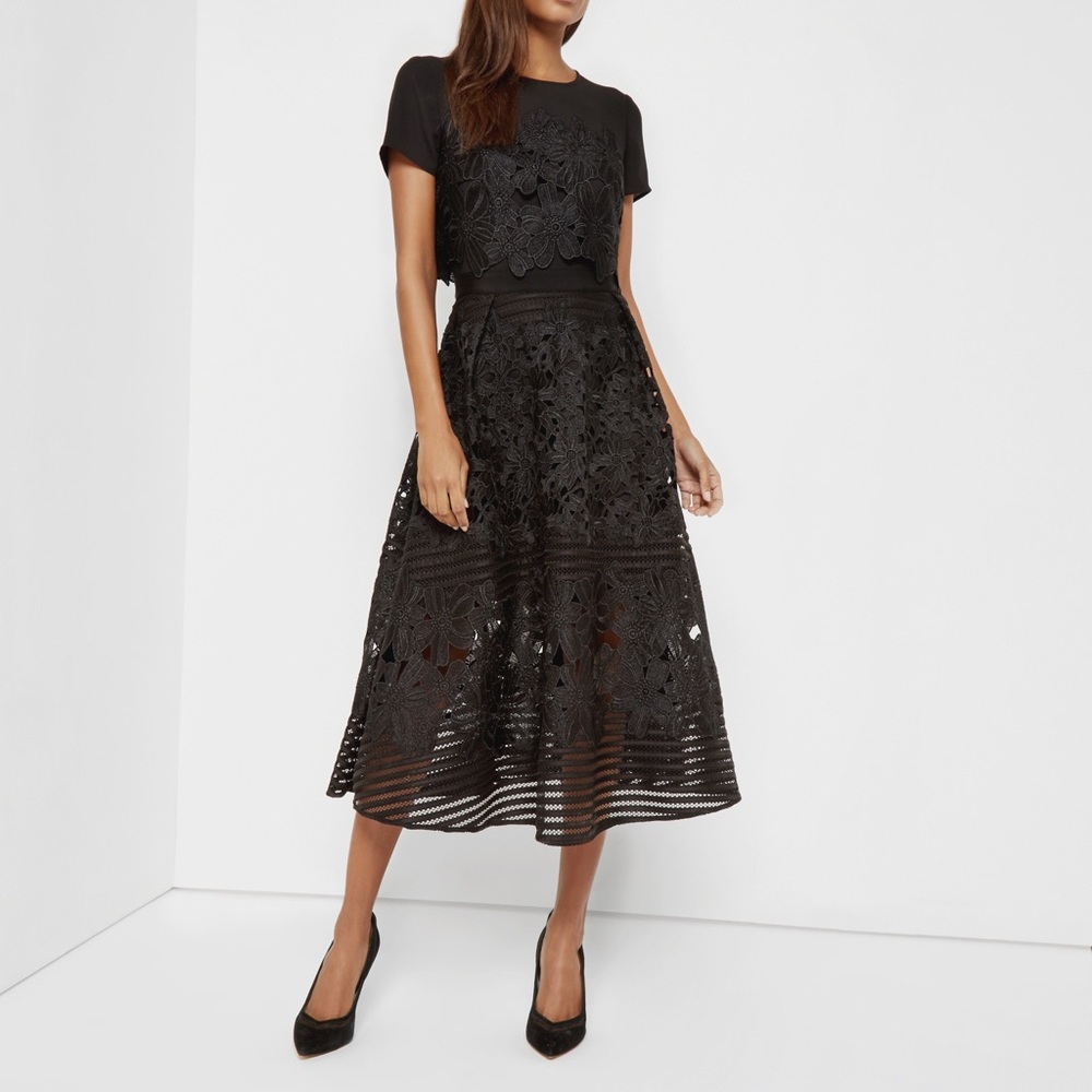 TED BAKER Layered Lace Midj Dress in Black